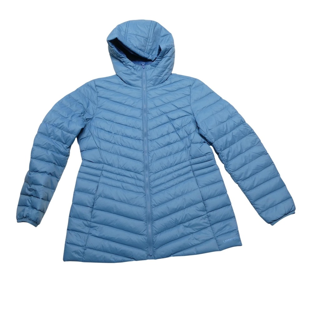 Lands' End Jacket Girls Medium 10-12 Blue Hooded Down Puffer Quilted Winter Coat